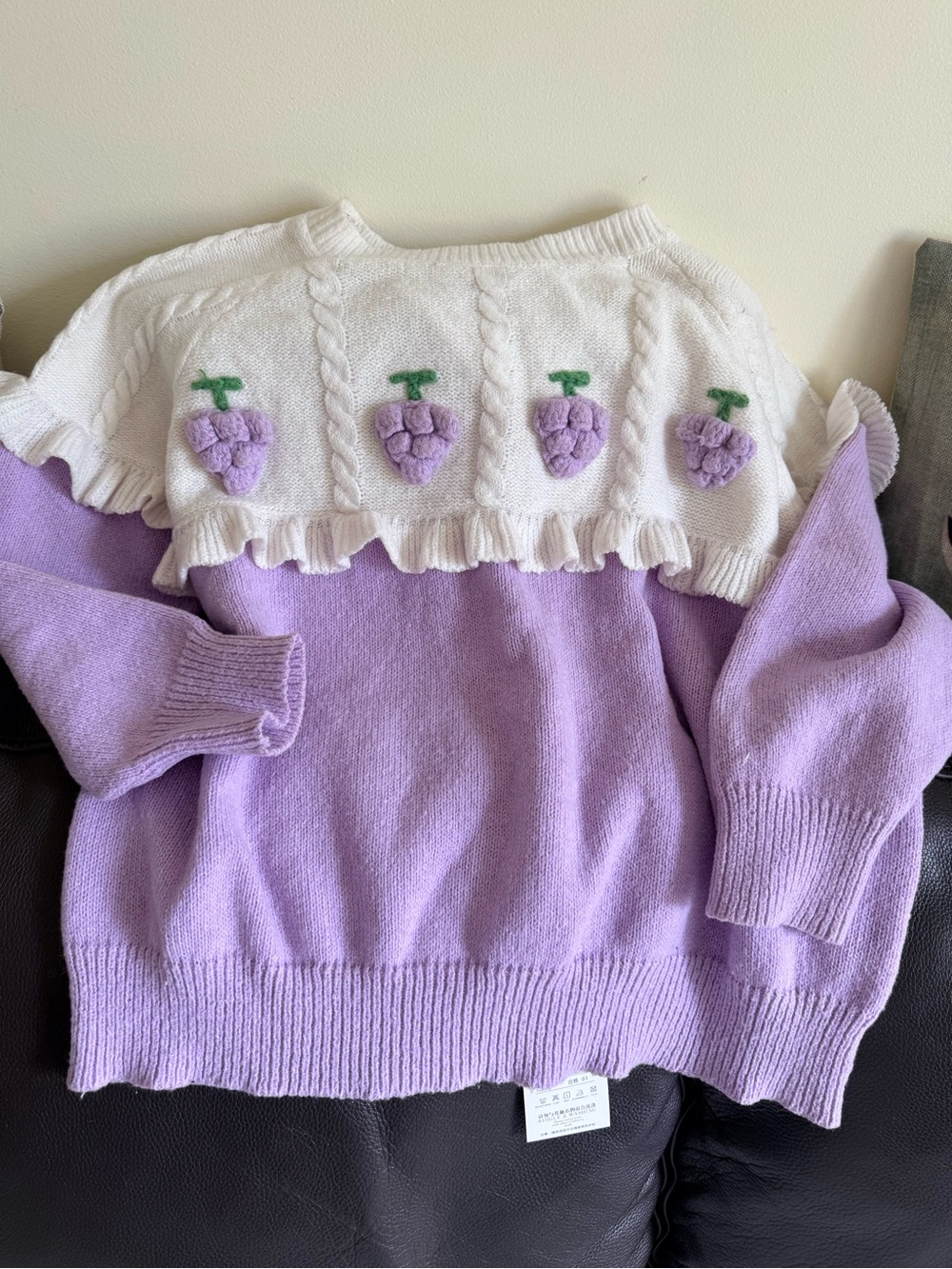 Lavender & White Embroidered Berry Sweater